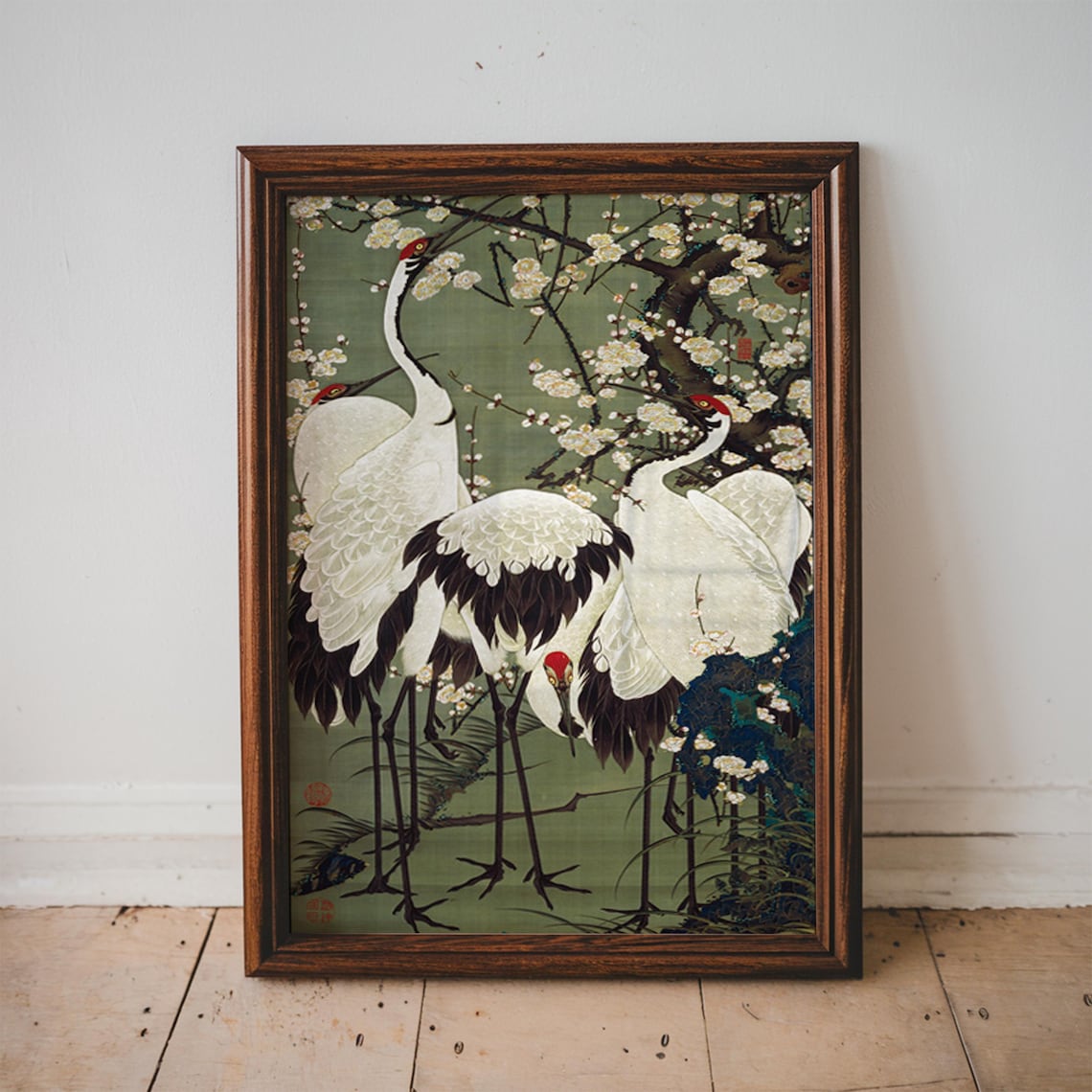 Ito Jakuchu Cranes Under Plum Blossoms Japanese Painting Poster