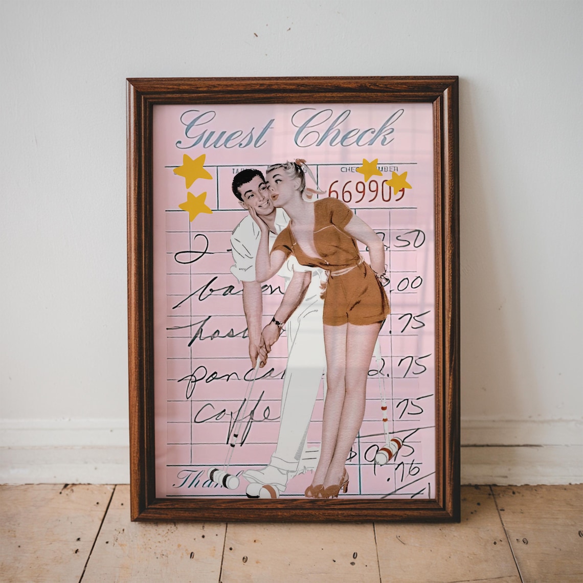Retro Couple Guest Check Art Print Trendy Decor Apartment Wall Pink Home Funny
