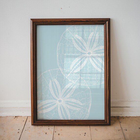 Sand Dollar Line Art Aqua Coastal Minimal Beach Decor Poster