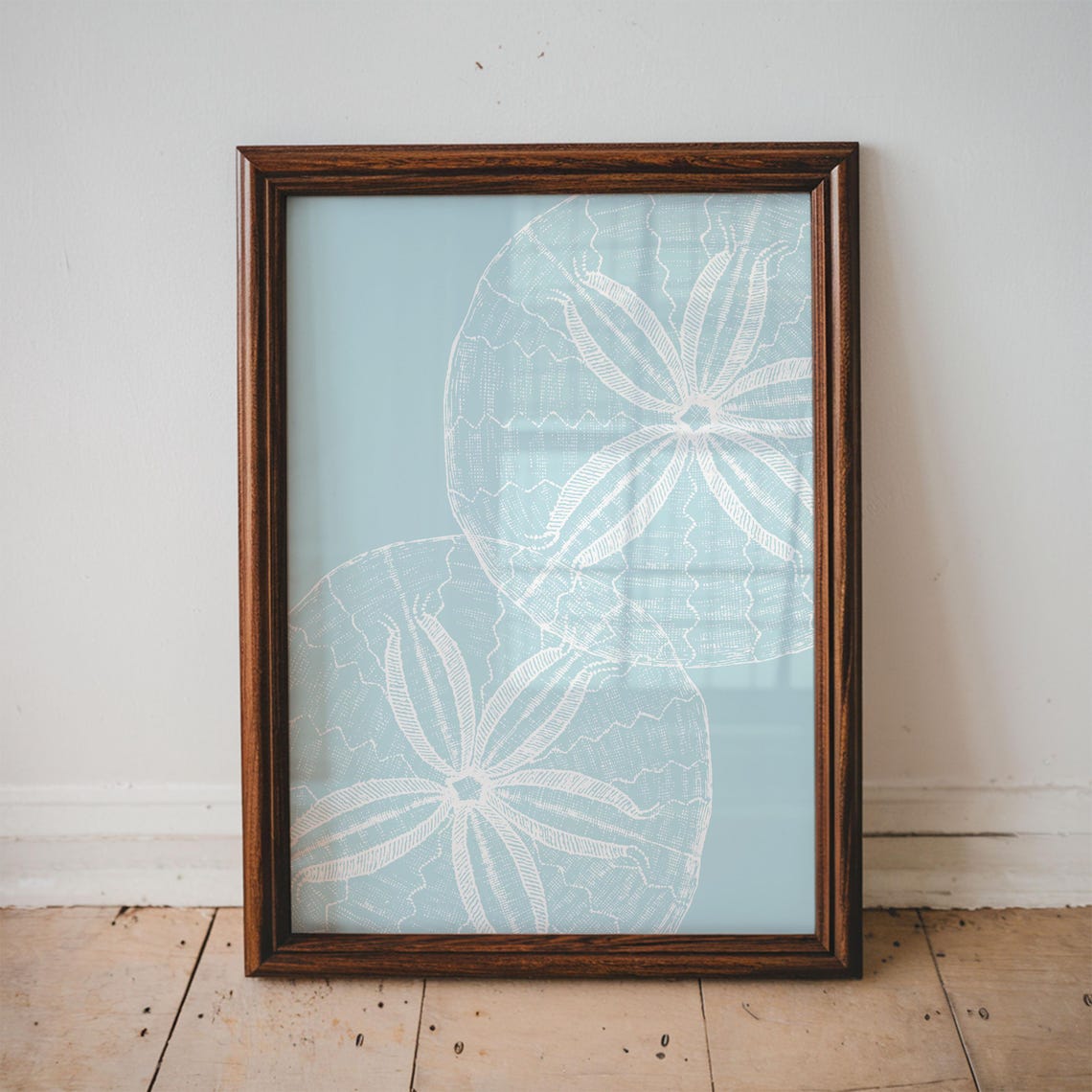 Sand Dollar Line Art Aqua Coastal Minimal Beach Decor Poster