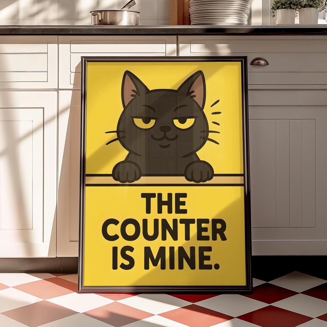Cute Black Cat Poster, Retro Minimalist Art Print