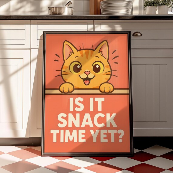 Hungry Ginger Cat, Retro Kitchen Wall Art