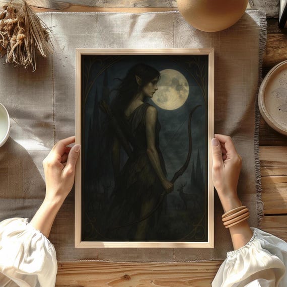 Artemis Art Nouveau Poster, Dark Fantasy Decor