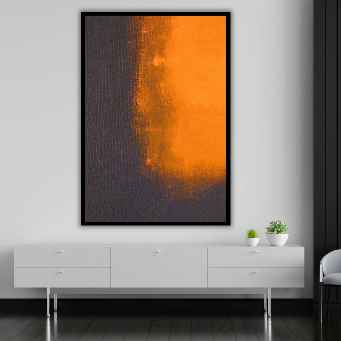 Charcoal Black Burnt Orange Abstract Color Field Modern Wall Art - Image 4