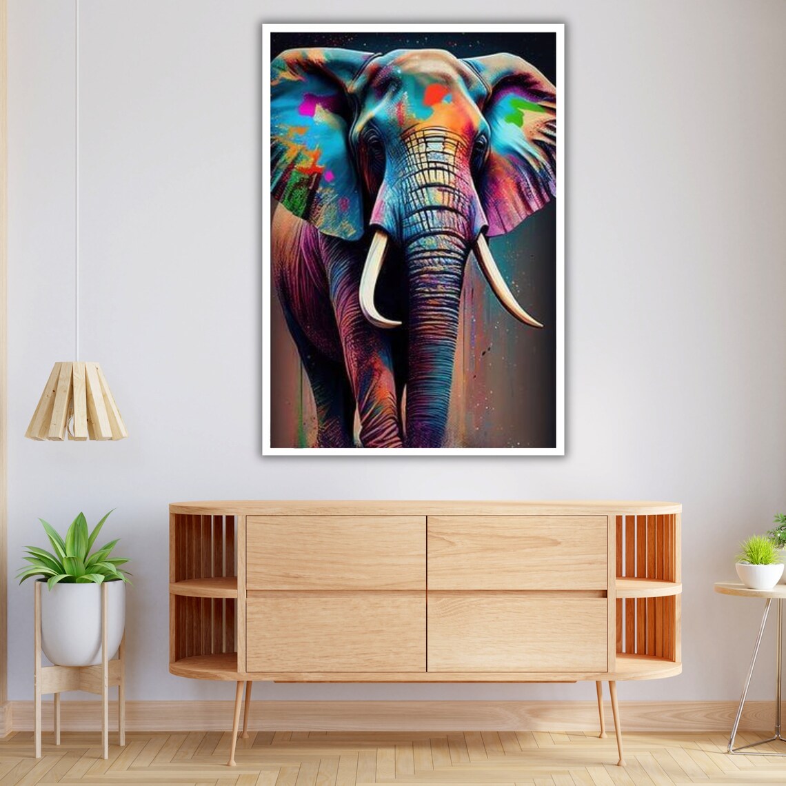 Colorful Rainbow Elephant Front Portrait Vibrant Wildlife Animal Art Print - Image 4