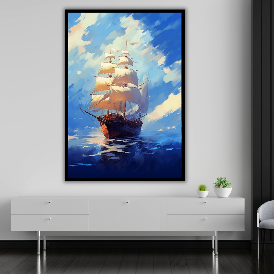 Sailboat Ship Nautical Decor, Ocean Painting - Image 4