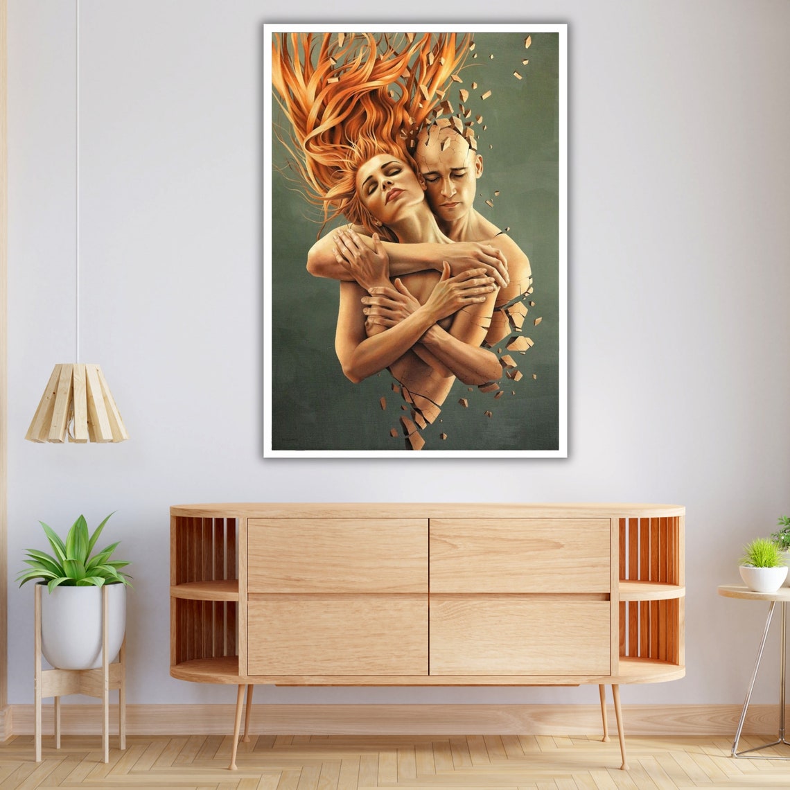 Surreal Hugging Couple Wall Art Print - Image 4