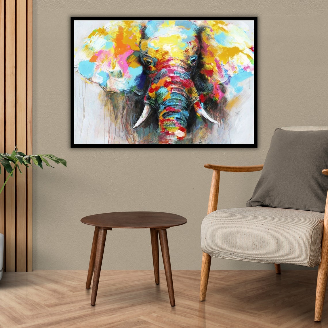 Colorful Abstract Elephant Face Oil Painting Modern Wildlife Wall Art - Image 2