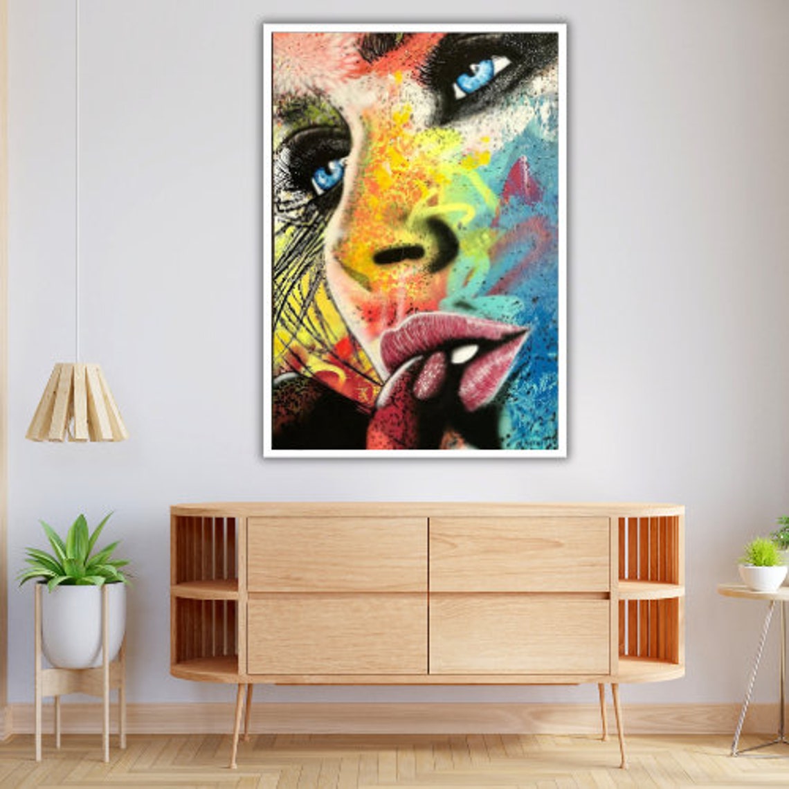 Abstract Pop Art Face Blue Eyes Graffiti Style Colorful Wall Art Print - Image 2