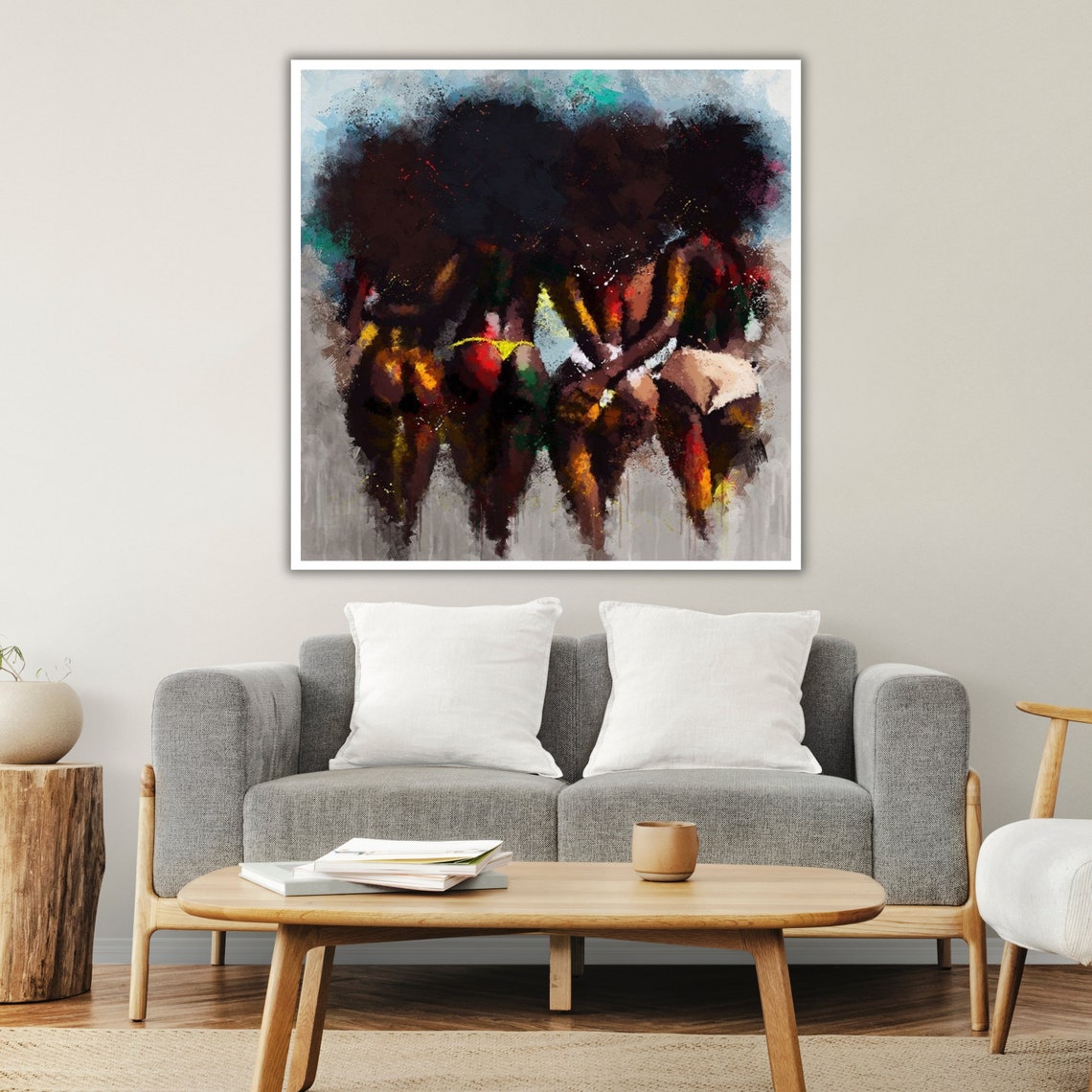 Four Women Walking Away Beach Swimsuits Colorful Splash Art Print - Image 3