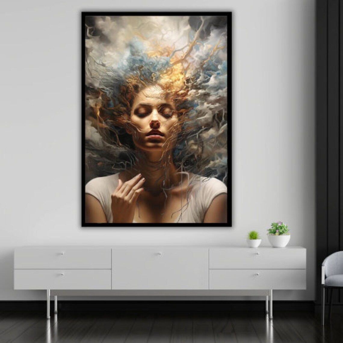 Surreal Woman Portrait Storm Cloud Hair Dreamlike Ethereal Art Print - Image 4