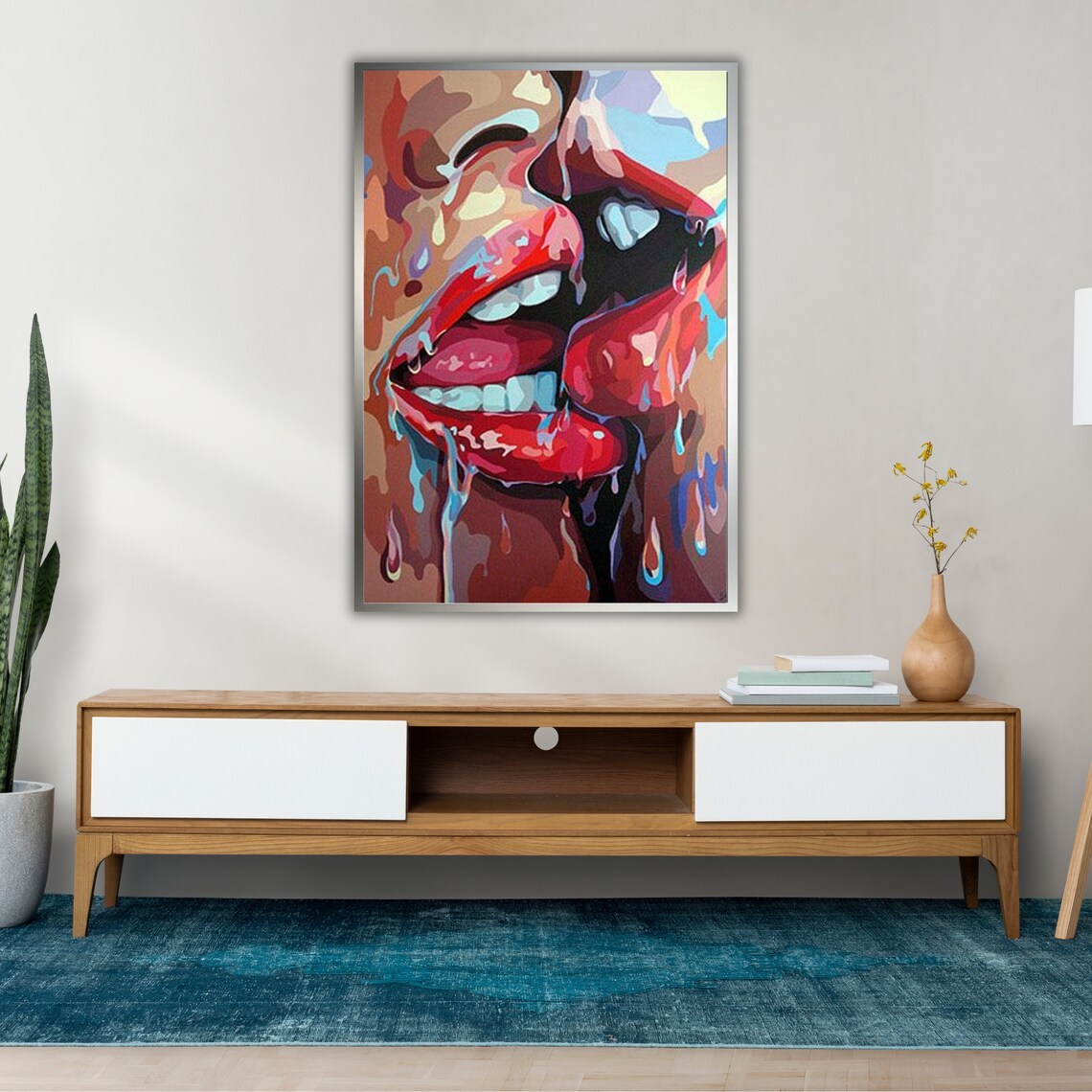 Glossy Red Lips Pop Art Painting Bold Dripping Lipstick Beauty Wall Art - Image 2