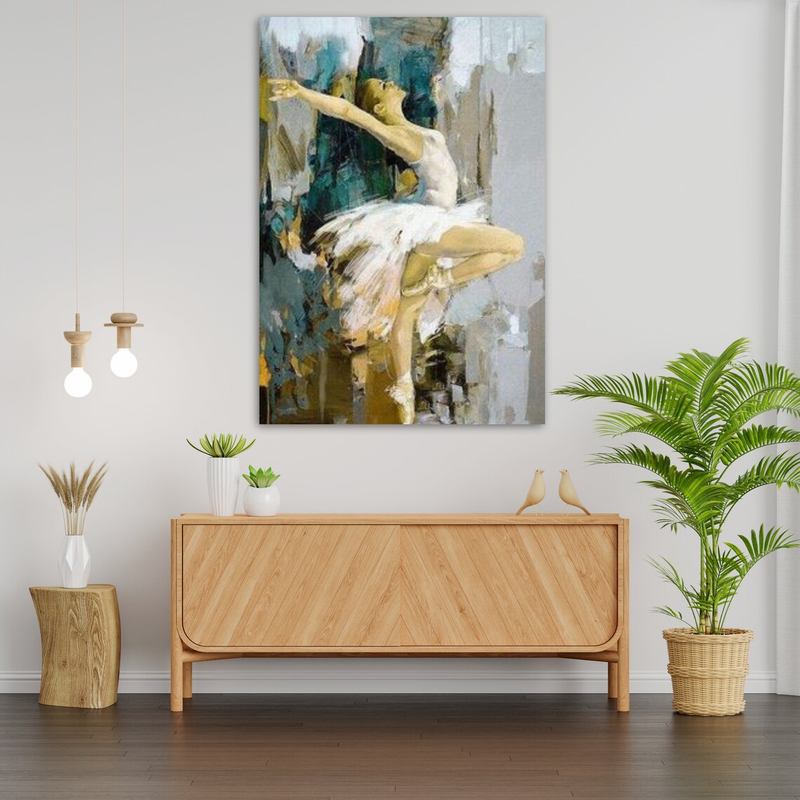 Ballerina White Tutu Leaping Teal Abstract Background Dynamic Dance Art Print - Image 3