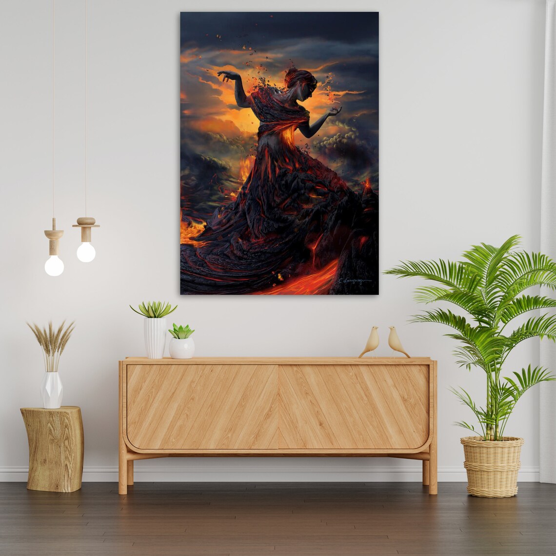 Volcano Woman Made Of Lava Dancing At Sunset Dramatic Fantasy Art Poster - Image 2