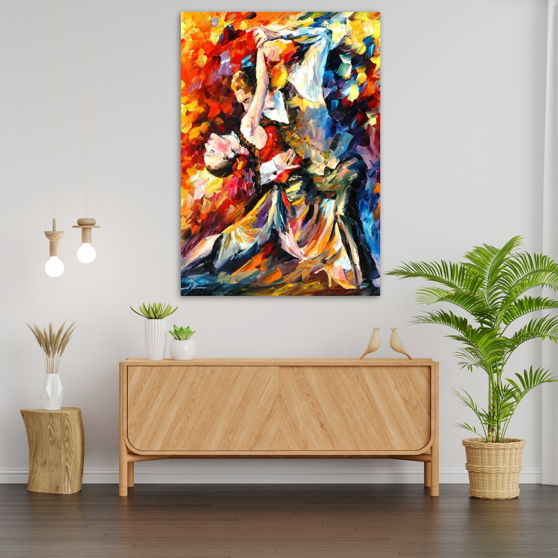 Passionate Couple Dancing Tango Colorful Impasto Palette Knife Painting Print - Image 4