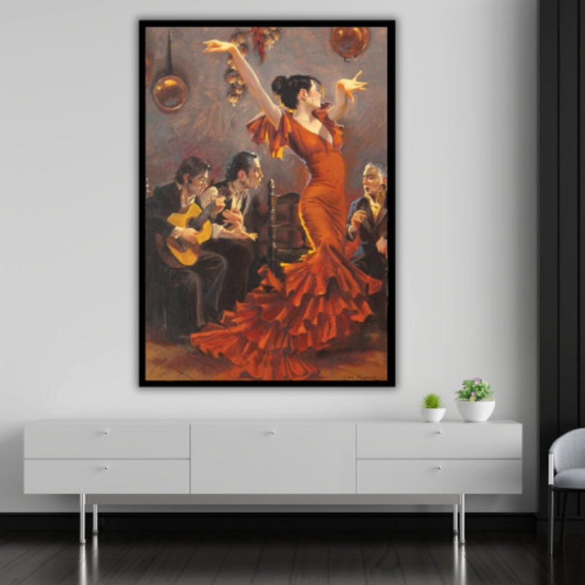 Flamenco Dancer Red Dress Guitarists Spanish Passion Art Print - Image 4
