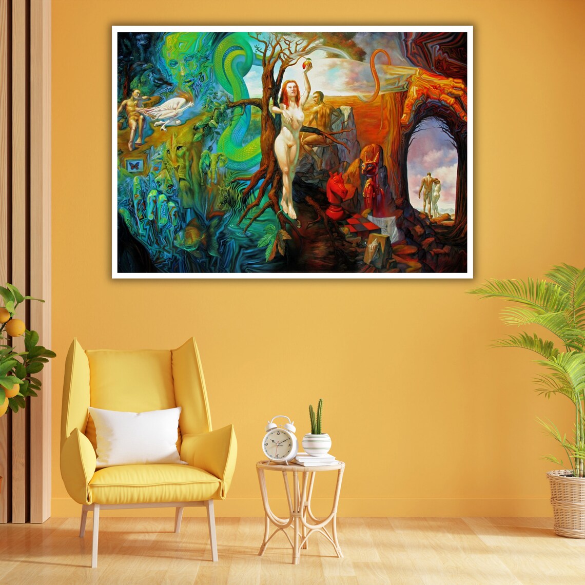 Surreal Garden Of Eden Dreamscape With Naked Woman And Serpent Wall Art - Image 4