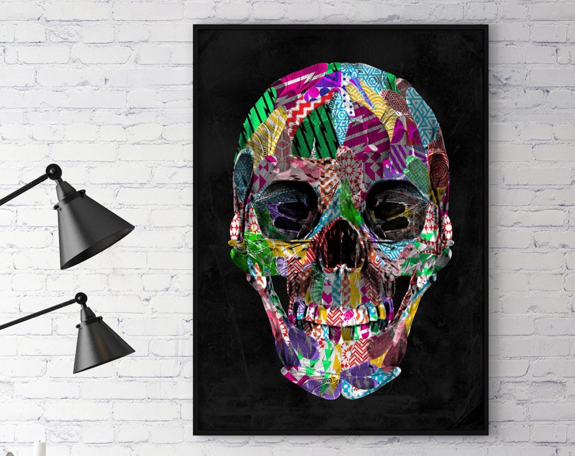 Geometric Pattern Skull Art Print, Sugar Wall Decor