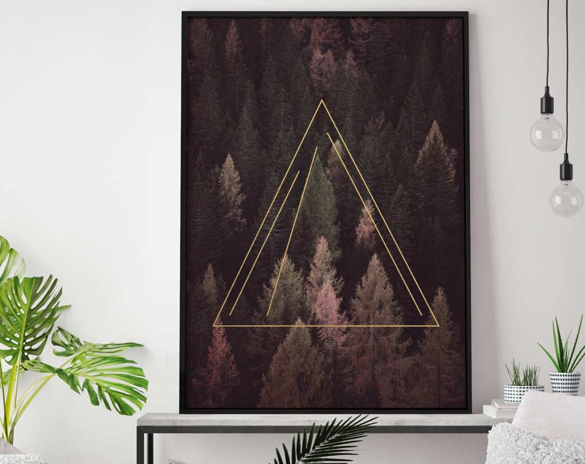 Forest Gold Geometric Scandi Tree Art Print