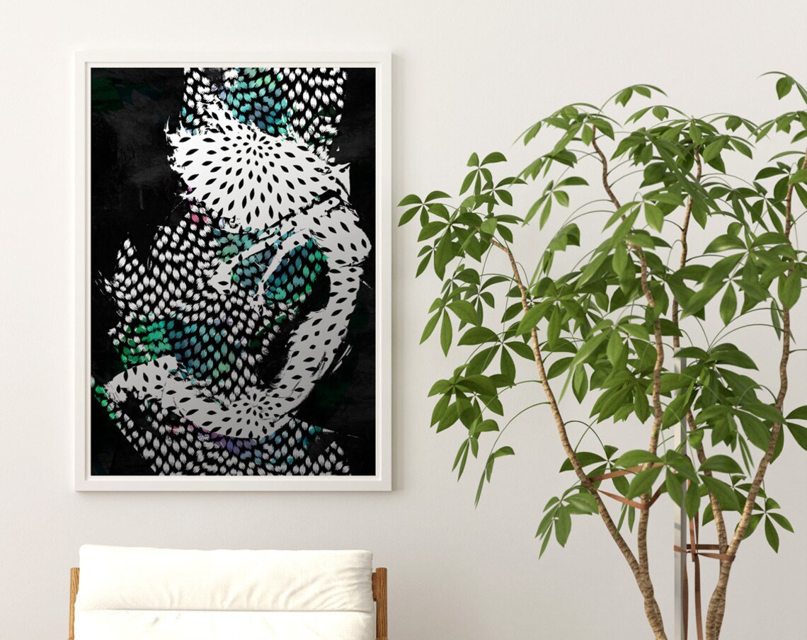 Dancer 1 Pattern Print Abstract Art Green White And Black Fashion Woman Dancing
