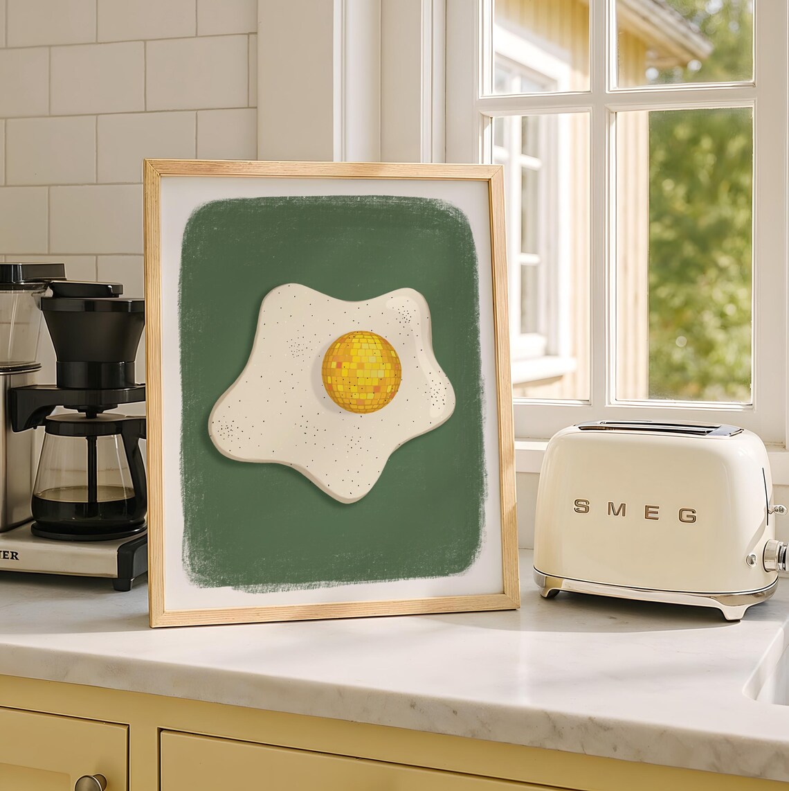 Disco Ball Fried Egg Kitchen Poster, Dopamine Decor