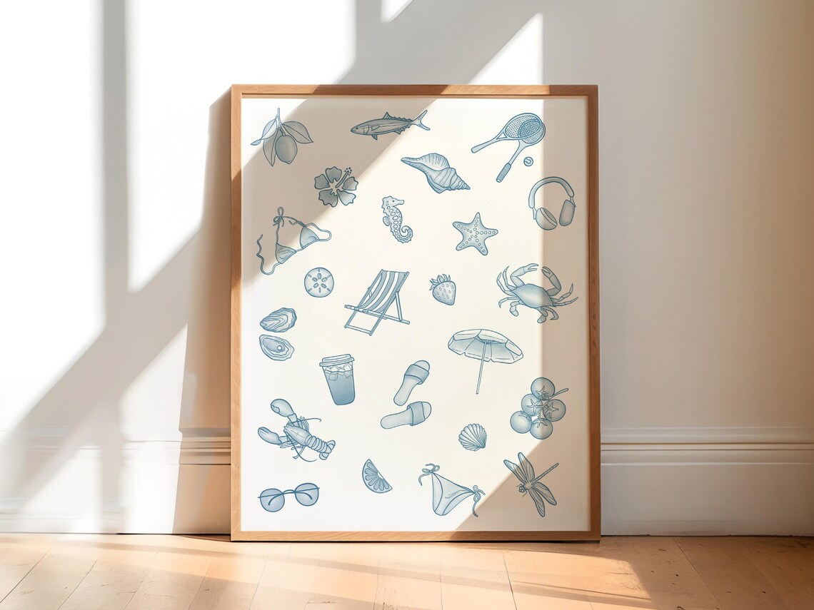 Blue Beachy Coastal Surf Poster Art Print