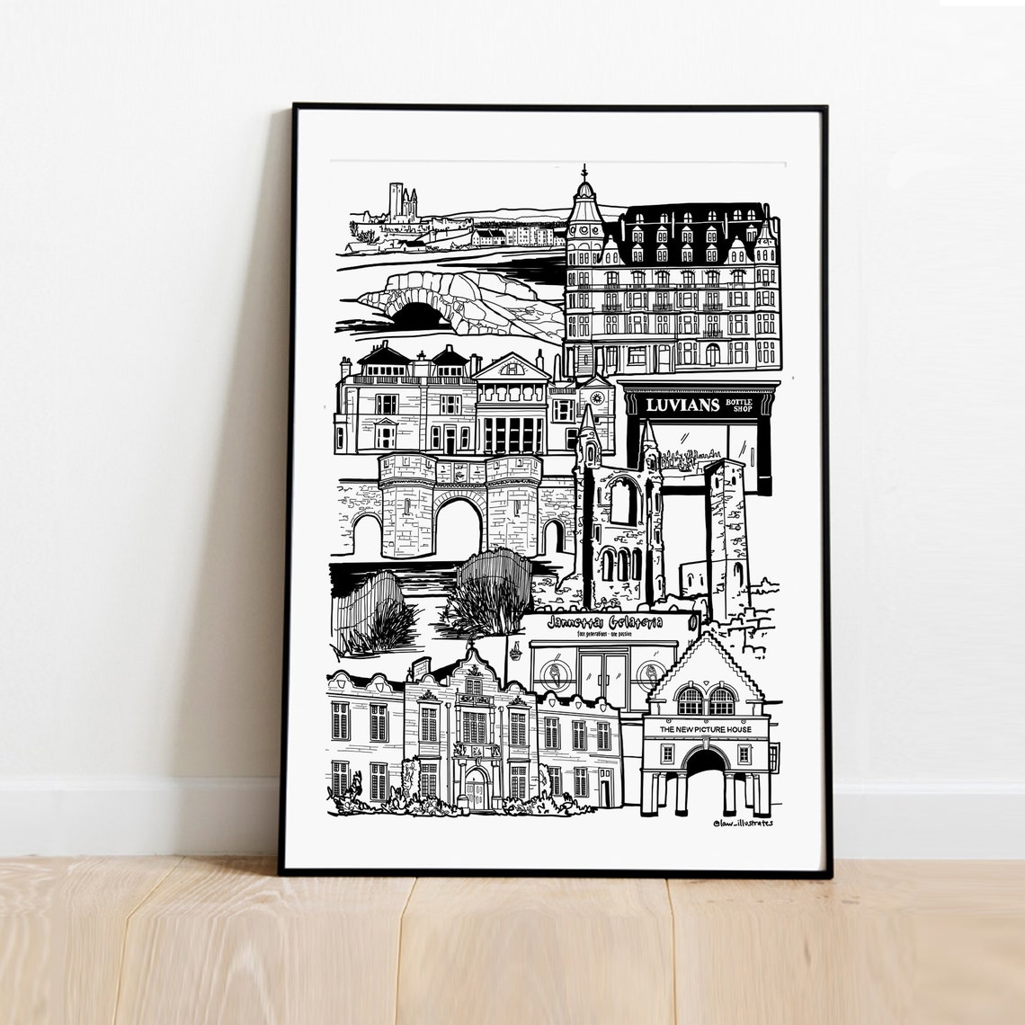 St Andrews Scotland Landmark Sketch Collage Town Illustration Poster