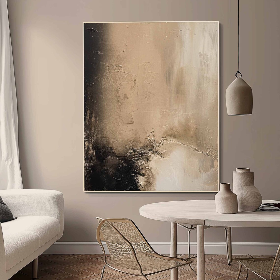 Beige Black Wabi Sabi Abstract Oil Painting Textured Art Poster - Image 2