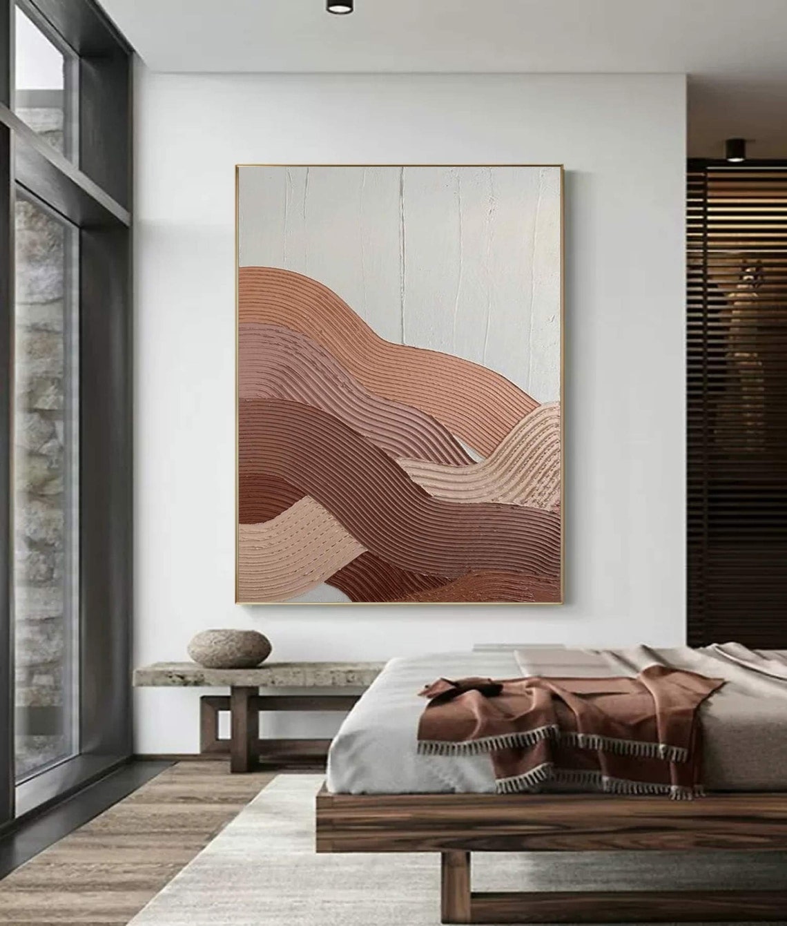 Earth Tone Textured Waves 3D Plaster Abstract Modern Art Poster - Image 3
