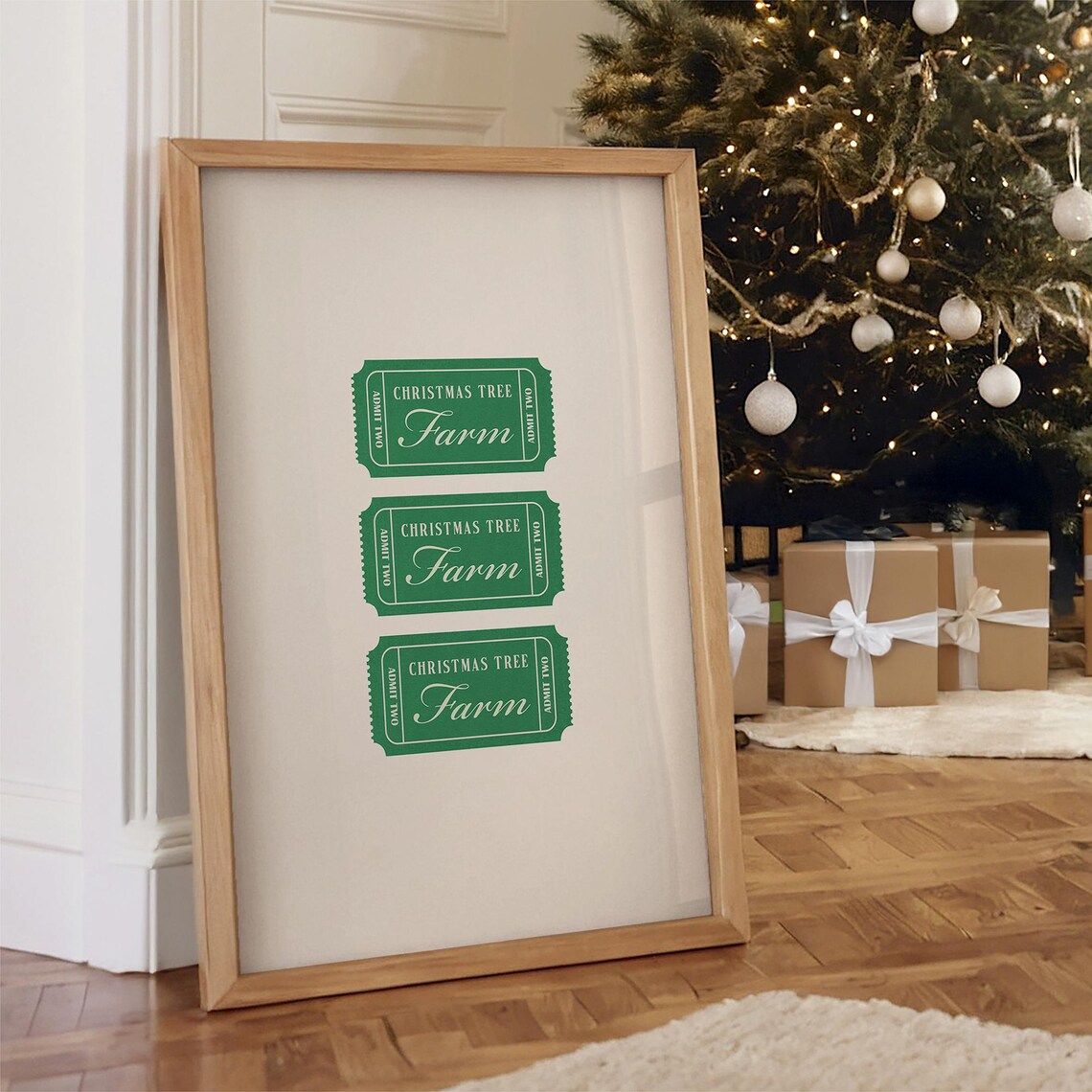 Vintage Green Christmas Tree Farm Ticket Stub Holiday Art Print