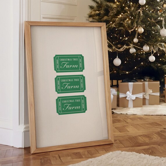 Vintage Green Christmas Tree Farm Ticket Stub Holiday Art Print