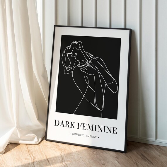 Dark Feminine Print Wall Art Divine Spiritual Abstract Nude Female Goddess Line Figure Neutral Black Bedroom