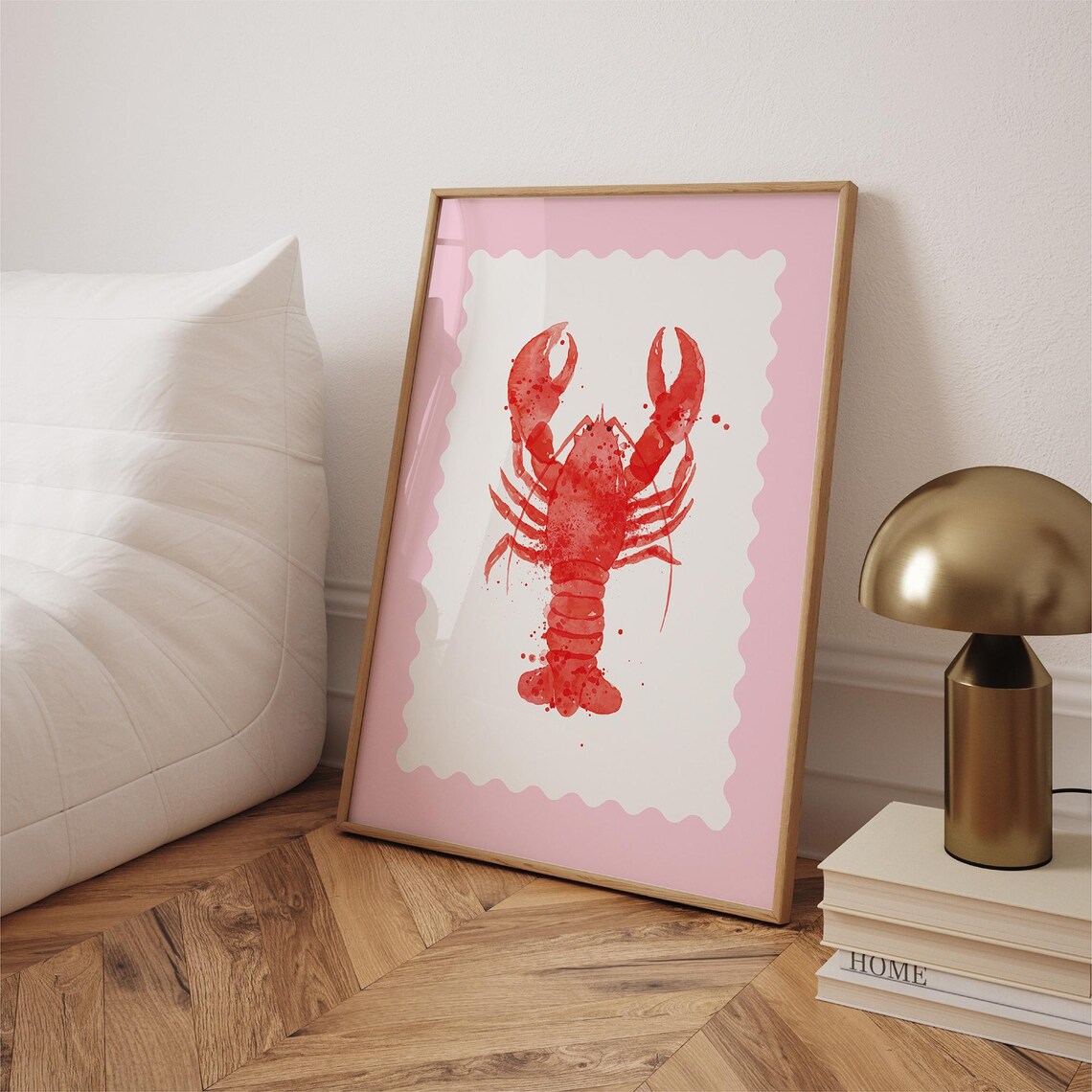Lobster Poster Pink Watercolor Coastal Kitchen Wall Art Print