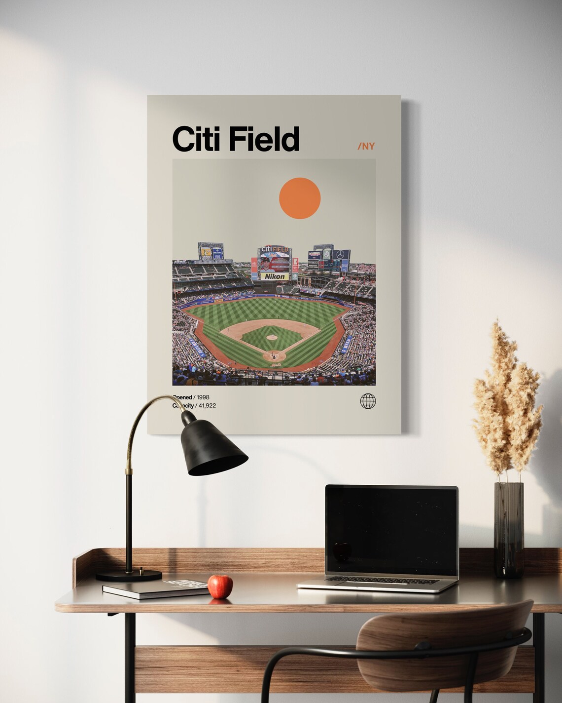 Citi Field Minimalist Mid-Century Baseball Art Print - Image 3
