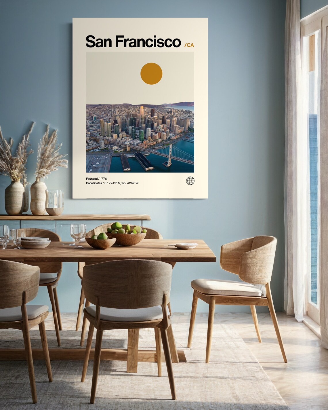 San Francisco California Bay Bridge Aerial Photo Helvetica Poster - Image 3
