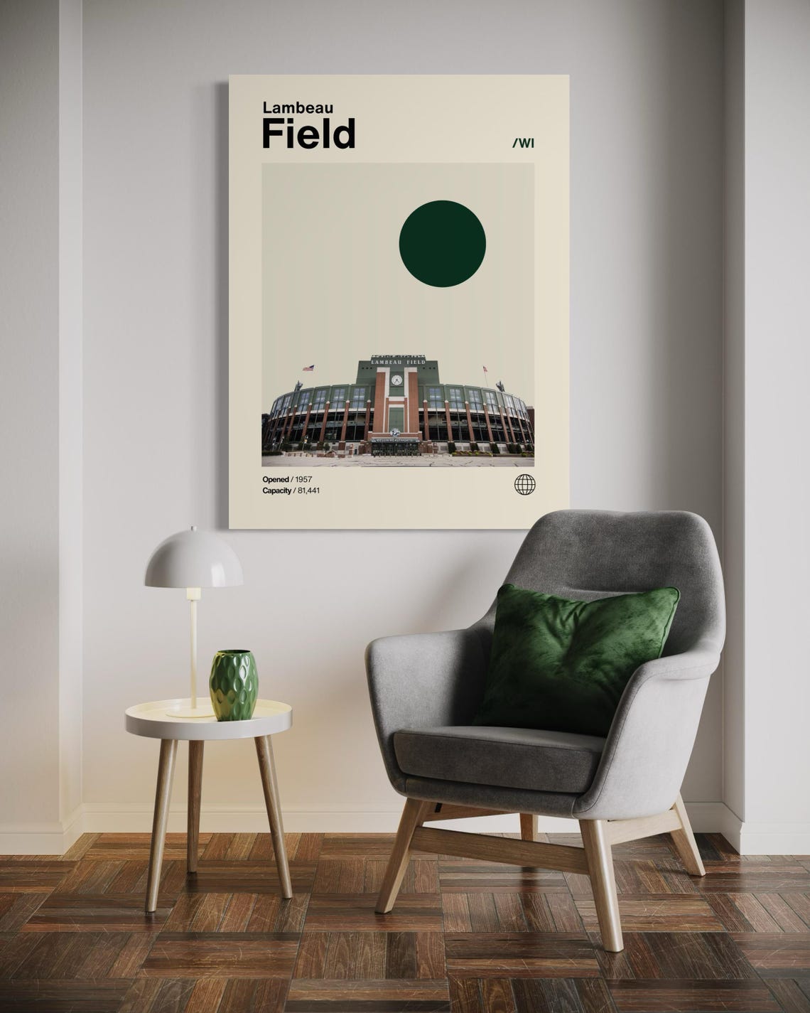 Lambeau Field Poster Packers Poster Minimalist Helvetica Mid Century Modern Football Art Football Stadium Poster - Image 2