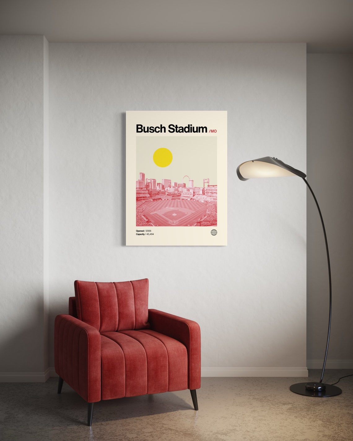 Busch Stadium St Louis Cardinals Gateway Arch Red Duotone Poster - Image 3