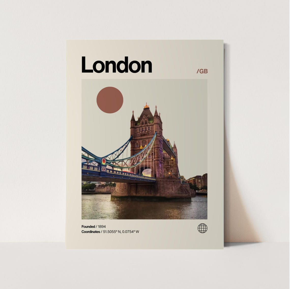 London Poster Minimalist Helvetica Mid Century Modern London Travel Print London Wall Art London England Print Tower Bridge Art
