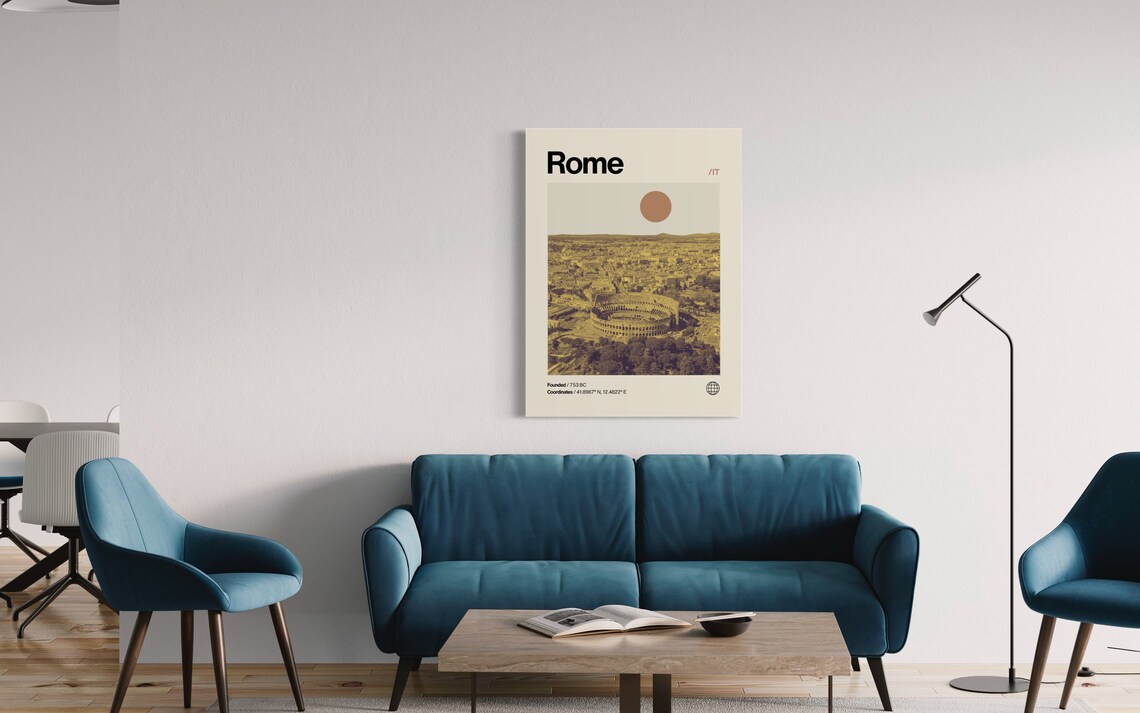 Rome Italy Colosseum Sepia Aerial View Helvetica Travel Poster - Image 3