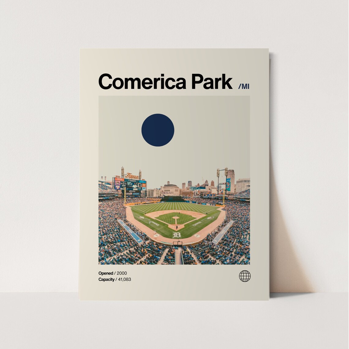 Comerica Park Detroit Tigers Baseball Stadium Minimalist Poster