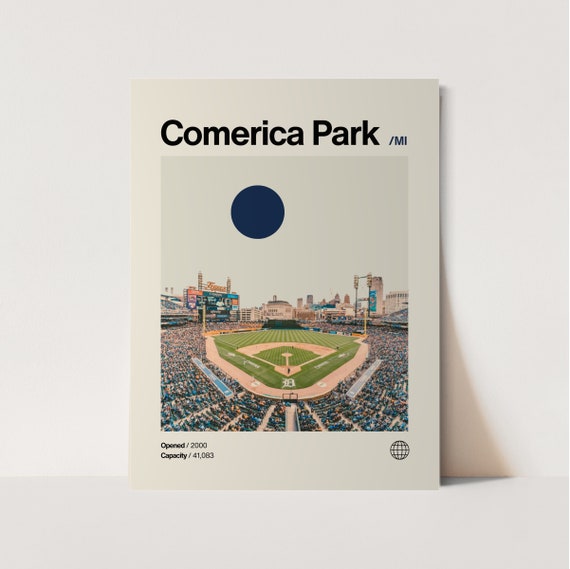 Comerica Park Poster Tigers Poster Minimalist Helvetica Mid Century Modern Baseball Art Baseball Stadium Poster Detroit Tigers Art