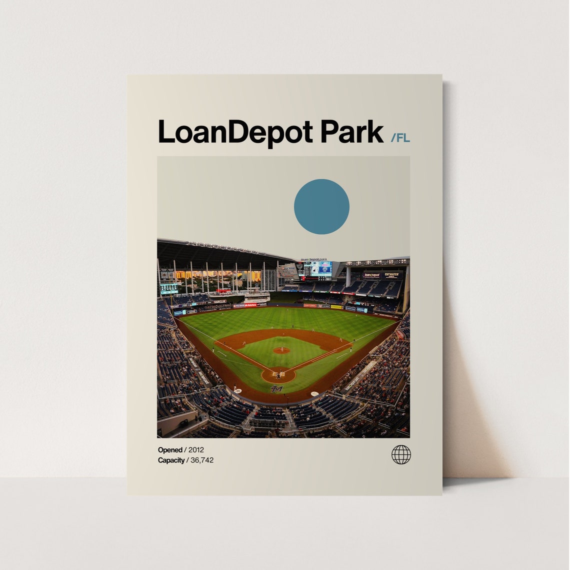 LoanDepot Park Miami Minimalist Mid Century Modern Baseball Poster