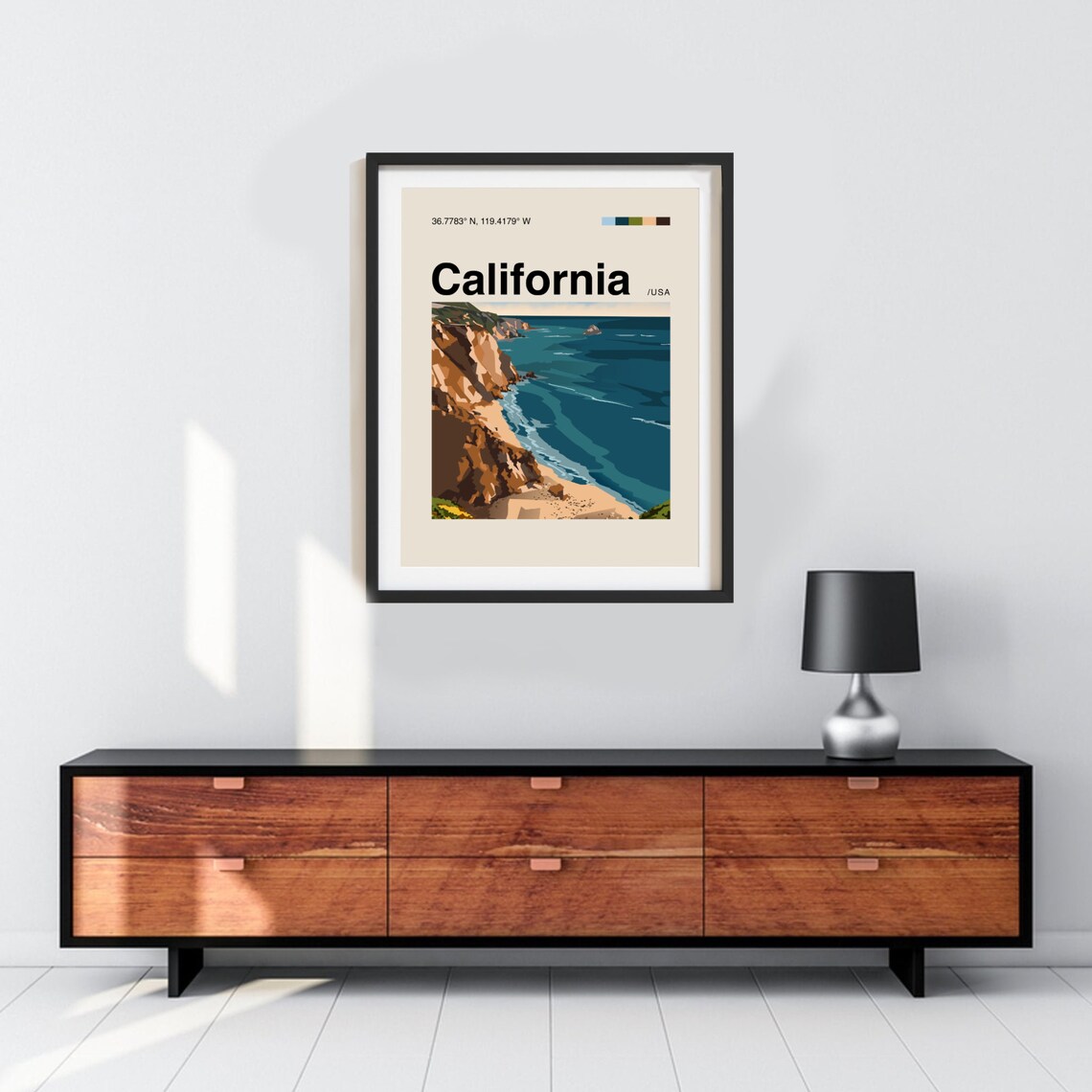 California USA Coastal Cliffs Helvetica Minimalist Travel Poster - Image 2