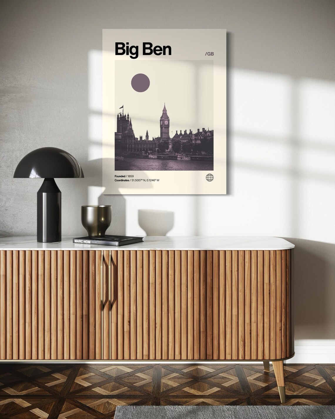Big Ben London Westminster Riverside Minimalist Mid Century Poster - Image 3