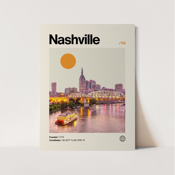 Nashville Minimalist Mid-Century Travel Poster Print