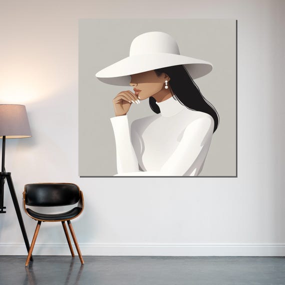 Elegant Woman In Hat Minimalist Wall Art Fashion Portrait Print Modern Decor Wall Art Design Ready To Hang Decoration