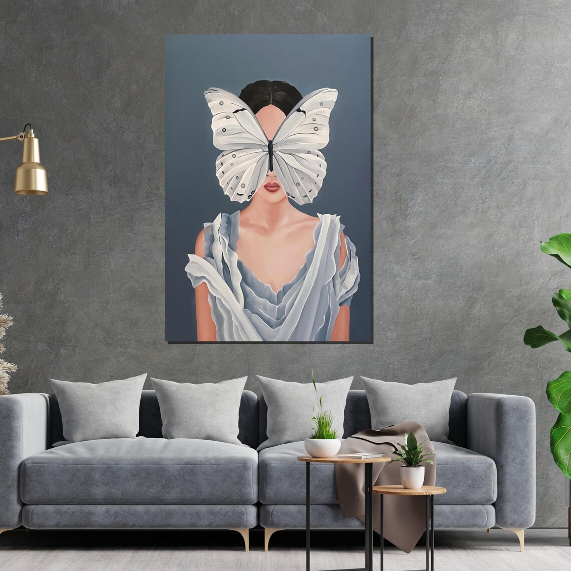 Woman With Butterfly Over Face Surreal Elegant Portrait Poster - Image 2