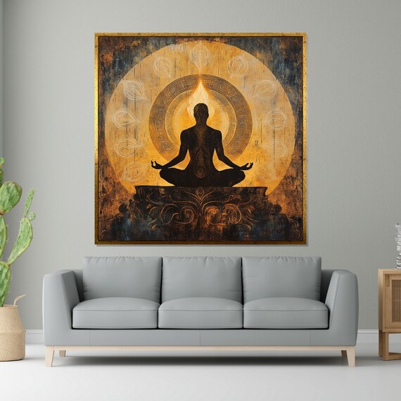 Meditating Figure Golden Mandala Ornate Pedestal Sacred Art Poster