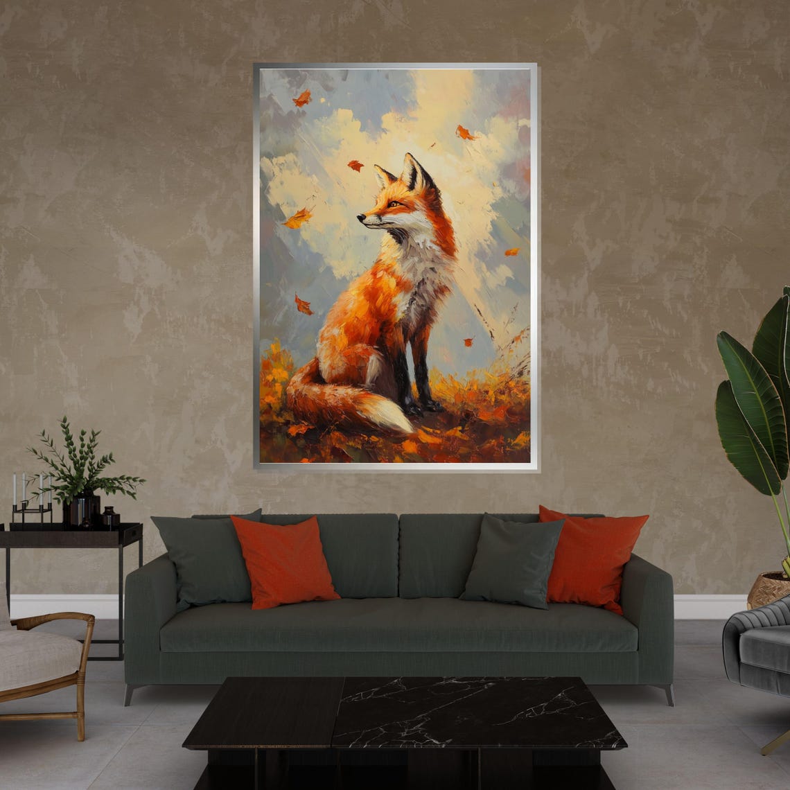 Autumn Red Fox in Falling Leaves Woodland Wildlife Art Poster - Image 4