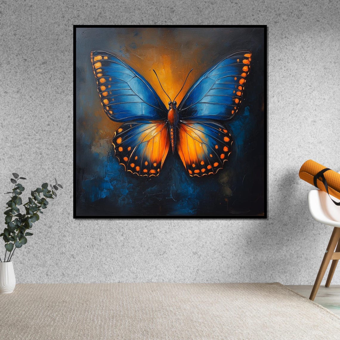 Stunning Blue Orange Butterfly Dark Dramatic Wings Insect Art Poster - Image 5